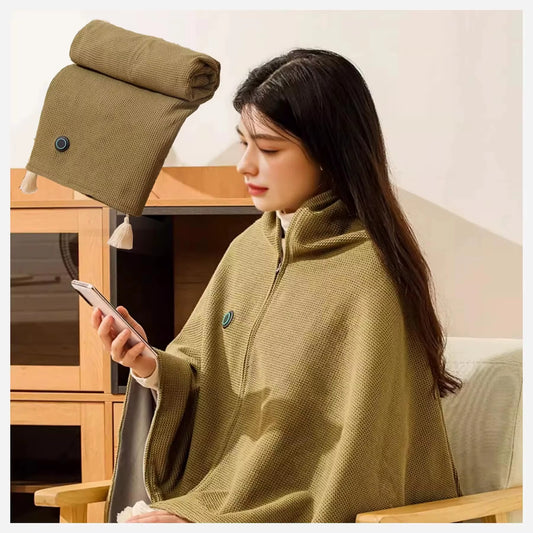 Hot Selling Portable USB Battery Powered Wireless Electric Heating Blanket, Wearable Heating Shawl for Winter Home Use